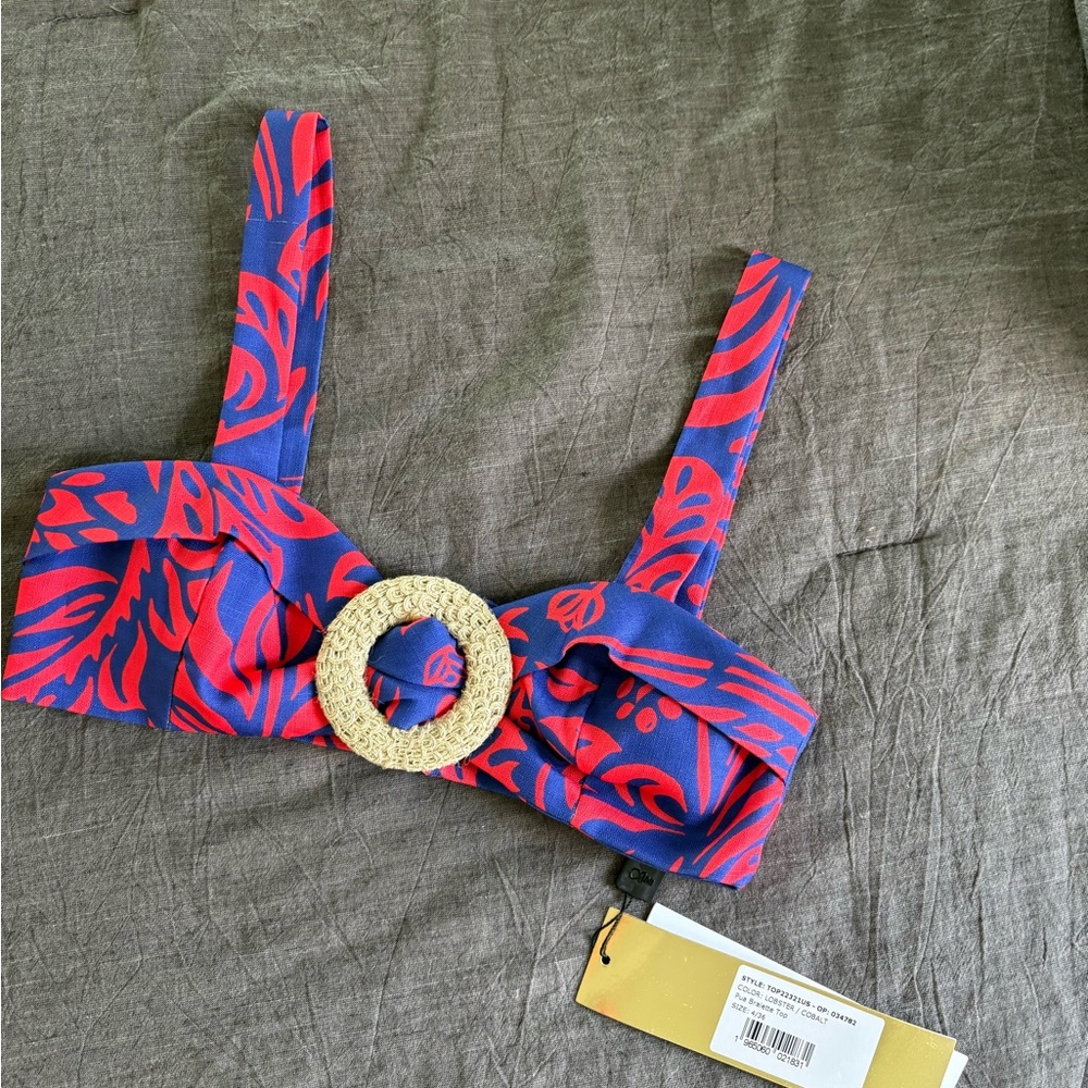PatBo purple and Red Patterned crop Top with raffia Ring